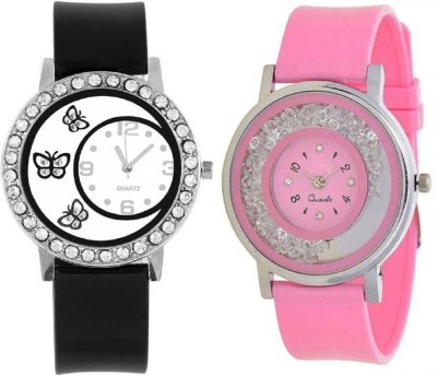 SPINOZA diamond studded black butterfly and movable diamond beads in dial pink Analog Watch  - For Girls   Watches  (SPINOZA)
