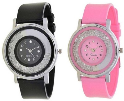 SPINOZA movable diamonds in dial black and pink Analog Watch  - For Girls   Watches  (SPINOZA)