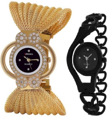 SPINOZA golden metal belt and black Analog Watch  - For Girls   Watches  (SPINOZA)