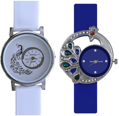 SPINOZA designer peacock white and diamond studded blue Analog Watch  - For Girls   Watches  (SPINOZA)