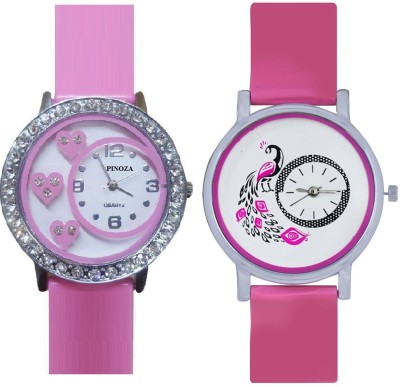 SPINOZA diamond studded pink and designer peacock Analog Watch  - For Girls   Watches  (SPINOZA)