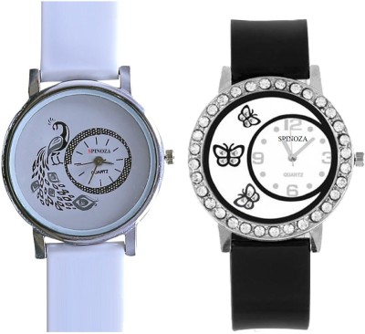 SPINOZA white desiner peacock and black crystals studded butterfly Analog Watch  - For Girls   Watches  (SPINOZA)