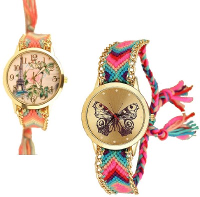 SPINOZA fabric multicolor belt Eiffel tower pack of 2 Analog Watch  - For Girls   Watches  (SPINOZA)