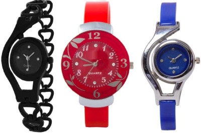 SPINOZA black metal belt red flower and blue round stylish Analog Watch  - For Girls   Watches  (SPINOZA)