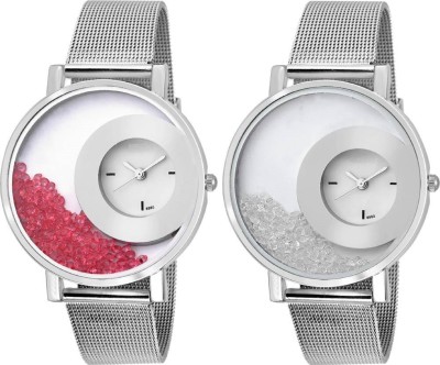 SPINOZA Pink White movable crystal in dial steel belt Analog Watch  - For Girls   Watches  (SPINOZA)