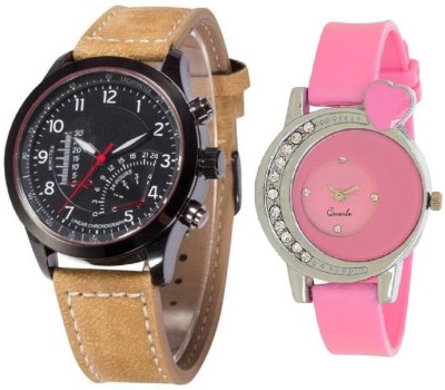SPINOZA curren brown leather belt and pink diamond studded heart Analog Watch  - For Boys & Girls   Watches  (SPINOZA)