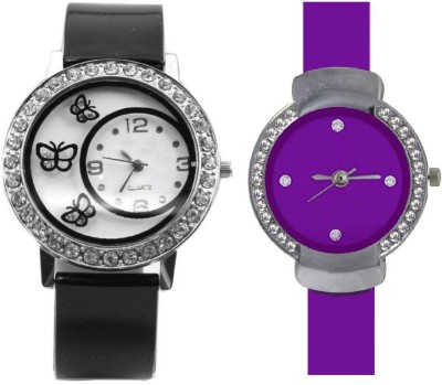 SPINOZA black diamond studded butterfly and purple beautiful diamond Analog Watch  - For Girls   Watches  (SPINOZA)