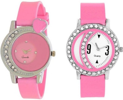 SPINOZA diamond studded pink moon and pink diamond heart Analog Watch  - For Girls   Watches  (SPINOZA)