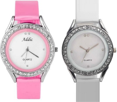 SPINOZA diamonds studded pink and white Analog Watch  - For Girls   Watches  (SPINOZA)
