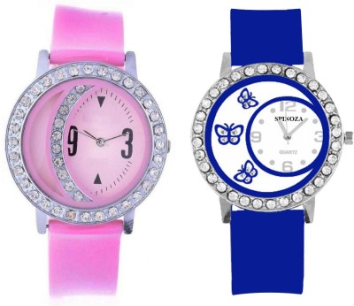 SPINOZA Blue diamonds studded butterfly and pink pack of 2 Analog Watch  - For Girls   Watches  (SPINOZA)