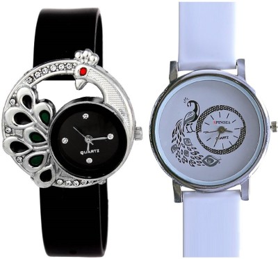 SPINOZA designer peacock white and diamond studded black Analog Watch  - For Girls   Watches  (SPINOZA)