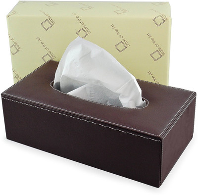 

State of the Art 1 Compartments Leatherette Tissue Box Holder Contrast Stitch(Brown)