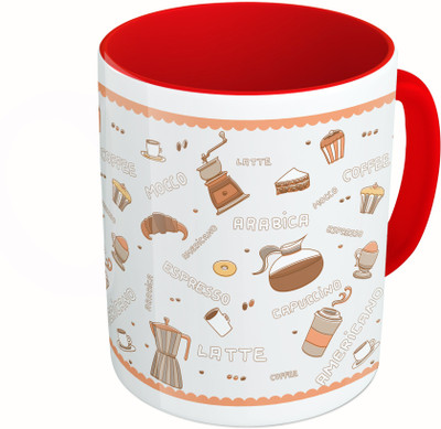 

MiiCreations Printed Two Tone Red And White Capuccino Pattern Ceramic Mug(325 ml)