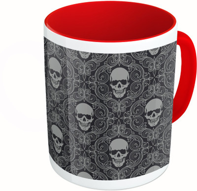 

MiiCreations Printed Two Tone Red And White Face Skull Ceramic Mug(325 ml)