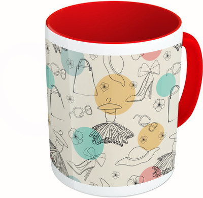 

MiiCreations Printed Two Tone Red And White Fashion Pattern Ceramic Mug(325 ml)