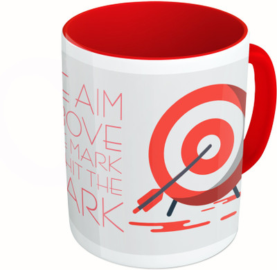 

MiiCreations Printed Two Tone Red And White We Aim Above The Mark To Hit The Mark Ceramic Mug(325 ml)