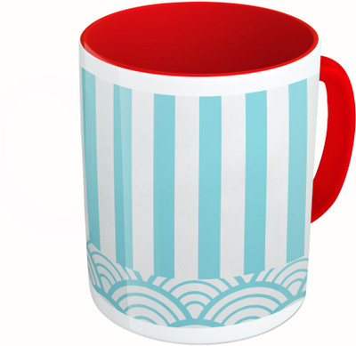 

MiiCreations Printed Two Tone Red And White Line Pattern Ceramic Mug(325 ml)