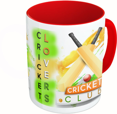 

MiiCreations Printed Two Tone Red And White Cricket Lovers | Cricet Club Ceramic Mug(325 ml)