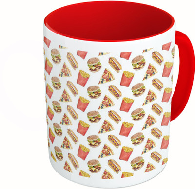 

MiiCreations Printed Two Tone Red And White Fast Food Pattern Ceramic Mug(325 ml)