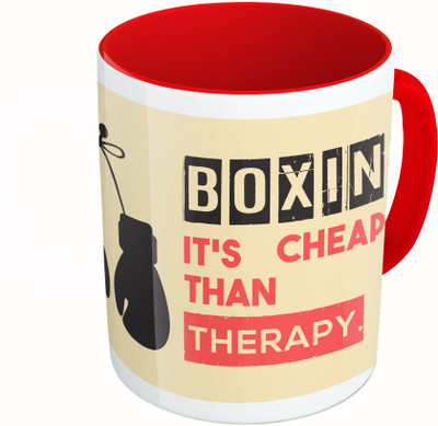 

MiiCreations Printed Two Tone Red And White Boxing It's Cheaper Than Therapy Ceramic Mug(325 ml)