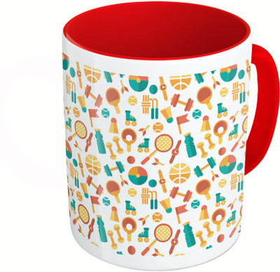 

MiiCreations Printed Two Tone Red And White Sports Elements Pattern Ceramic Mug(325 ml)
