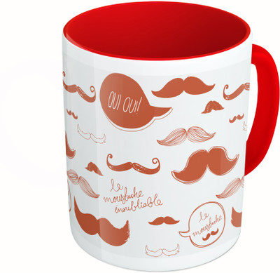 

MiiCreations Printed Two Tone Red And White Be Moustache Inoubliable Ceramic Mug(325 ml)