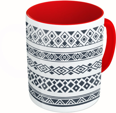 

MiiCreations Printed Two Tone Red And White Diamond Shape Pattern Ceramic Mug(325 ml)
