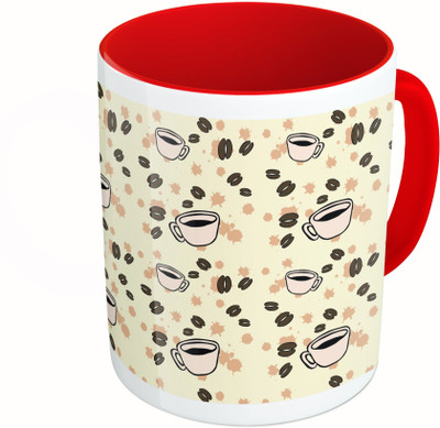 

MiiCreations Printed Two Tone Red And White Coffee Pattern Ceramic Mug(325 ml)