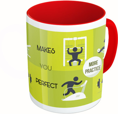

MiiCreations Printed Two Tone Red And White More Practice Makes You Perfect Ceramic Mug(325 ml)
