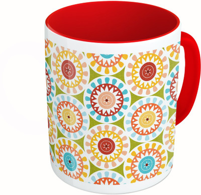 

MiiCreations Printed Two Tone Red And White Colorful Rangoli Design Ceramic Mug(325 ml)