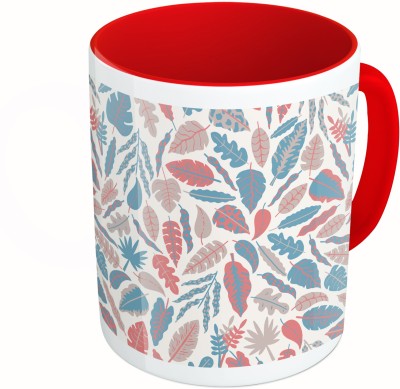 

MiiCreations Printed Two Tone Red And White leaf Ceramic Mug(325 ml)