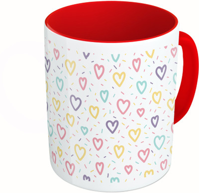 

MiiCreations Printed Two Tone Red And White colorfull Hearts Pattern Ceramic Mug(325 ml)