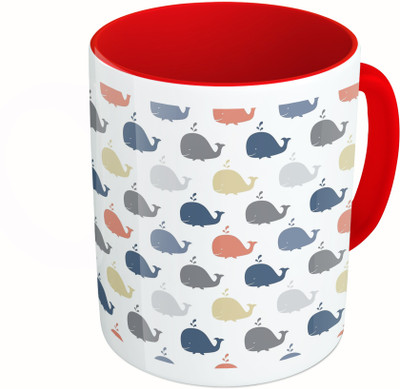 

MiiCreations Printed Two Tone Red And White Blue Whale Ceramic Mug(325 ml)