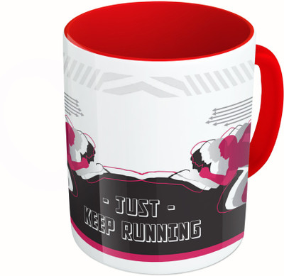 

MiiCreations Printed Two Tone Red And White Just Keep Running Ceramic Mug(325 ml)