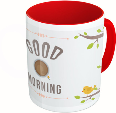 

MiiCreations Printed Two Tone Red And White Good Morning Ceramic Mug(325 ml)