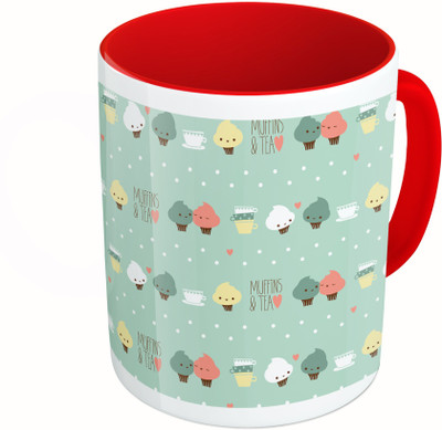 

MiiCreations Printed Two Tone Red And White Muffins & Tea Ceramic Mug(325 ml)