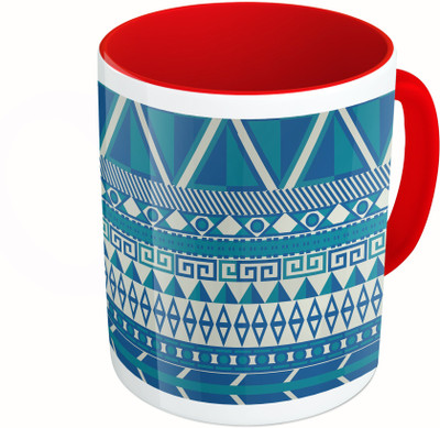 

MiiCreations Printed Two Tone Red And White Blue Pattern Ceramic Mug(325 ml)