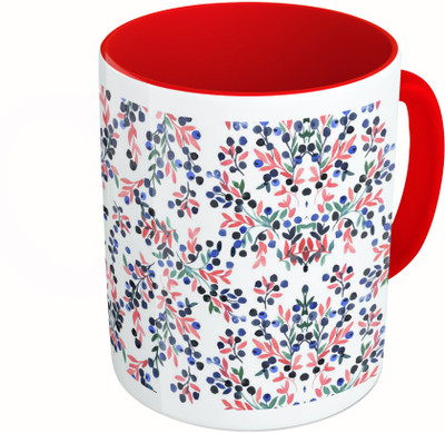 

MiiCreations Printed Two Tone Red And White Watercolor Floral Pattern Ceramic Mug(325 ml)