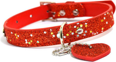 

Sollar's Glittery Sparkle Leather Dog Everyday Collar(, Red
