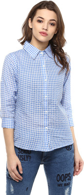 MAYRA Women Checkered Casual Blue Shirt