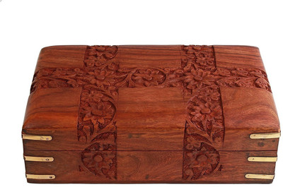 

Craftgasmic Fine Polished Wooden Keepsake Floral Hand Carvings & Velvet Interior Storage Box 8 inch Storage Box(Brown)