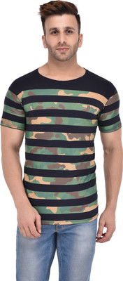 acomharc Striped Men Round Neck White T-Shirt