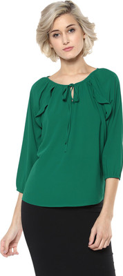 HARPA Casual 3/4 Sleeve Solid Women Green Top