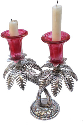 

Crafticia Oxidised White Metal Silver Double Khajoor Candle Holder Cast Iron 2 - Cup Tealight Holder(Multicolor, Pack of 1)
