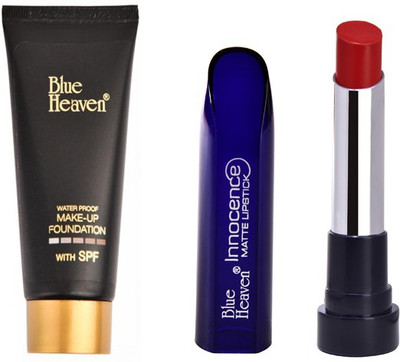 

Blue heaven Make-up Foundation with Innocence Matte RedOrange Lipstick Combo Set(Set of 2)