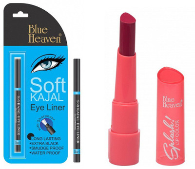

Blue Heaven soft kajal eyeliner with Splash Super Matte Lipstick - 308 Aged Wine(Set of 2)