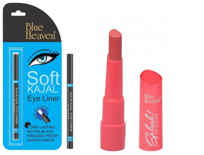 

Blue Heaven soft kajal liner with Splash Super Matte Lipstick - 301 Raining Pink(Set of 2)
