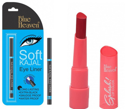 

Blue Heaven soft kajal liner with plash Super Matte Lipstick - 303 Heart Beat(Set of 2)