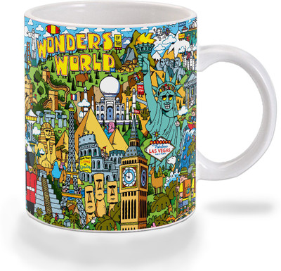

Mooch Wale Mooch Wale Wonders Of The World Ceramic Ceramic Mug(325 ml), Multicolor
