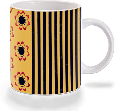 Mooch Wale Mooch Wale Cream Flower Pattern Ceramic Ceramic Coffee Mug(325 ml)